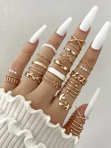 Boho Style Hollow out Flower Design Unique Rings (22pcs), Fashion Accessories for Women & Girls, Retro Jewelry for Party, Daily Clothing Decor, Trendy All-match & Exquisite Jewelry for Birthday Gift