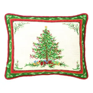 212 MAIN Classic Christmas Needlepoint Pillow - 16x20 in. Peking Handicraft Wool & Cotton Poly-Filled Berry Print Pillow for Festive Home Decor, Room Accessories