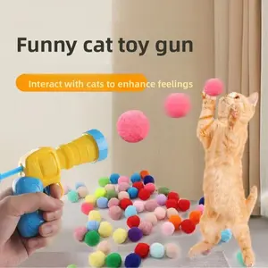 Interactive Cat Toy Launcher Set with 20 Plush Balls, Indoor Use Non-Rechargeable Plastic Game Accessories, Pet Supplies, Quiet Polyester High-Elasticity Toys