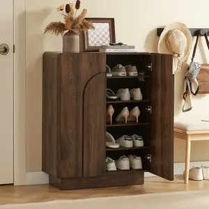 ONBRILL Wooden Shoe Storage Cabinet with Doors Large 6 Tier Organizer for Entryway Hallway Living Room Foyer Adjustable Shelves