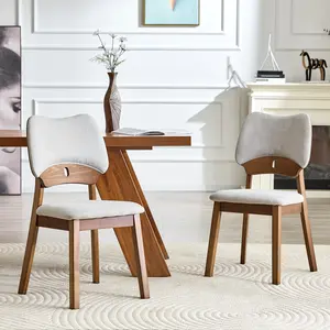 Set of 2 Modern Hollow-out Dining Chairs, Solid Walnut Wood Frame with Soft PU Upholstered Seat & Backrest, Ergonomic Arched Back Kitchen chairs for Home Dining room