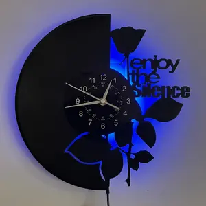 Ddzio Rose Shape Vinyl Clock LED Film Wall Clock, Modern Floral Decor, Battery Powered, Silent, No Chime, Perfect Gift for Home Decoration, LED Wall Clocks
