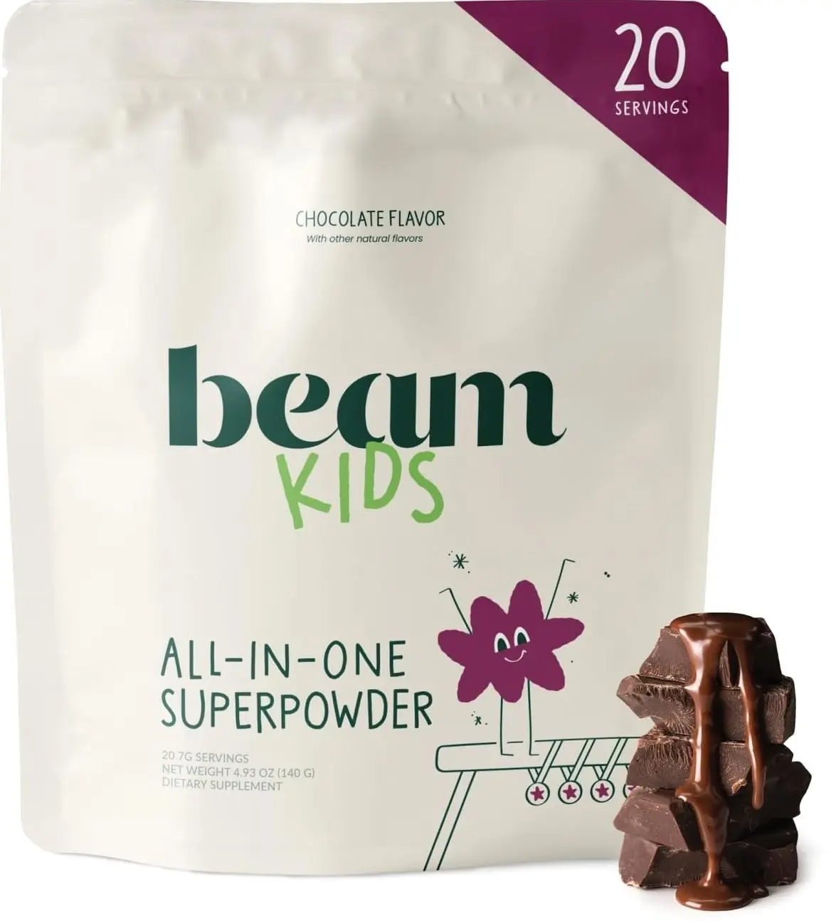 BEAM Kids Multivitamin Powder – Kids Vitamins with Greens, Probiotic & Prebiotic, Immune Support for Children & Toddlers, No Artificial Sweeteners, for Picky Eaters, 20 Servings, Chocolate Flavor