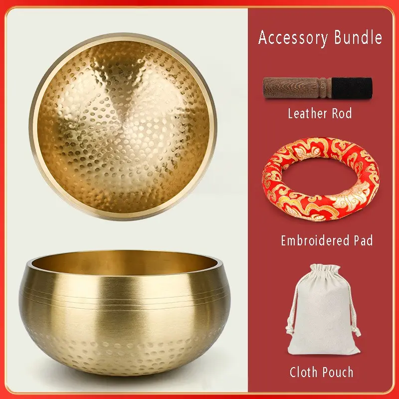 13cm Nepal Tibetan Copper Singing Bowl Set, Healing Meditation Stress Relief Mindfulness Sound Therapy Relaxation, Includes Bowl, Leather Mallet, Pad, Cloth Bag