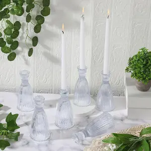 6 Set Clear Glass Candle Holders 5.83 Inch Tall Taper Candlestick Holder Crystal Glass Candlestick Holder for 2.76''-1.54'' Skirt Shape Candles Home Wedding Table Mantel Centerpiece Decor - Ornaments
