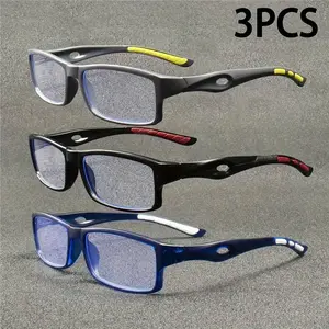 3PCS new men's and women's retro square trendy high-definition reading glasses Eyeglass Frames - PC material,+1.0 to+4.0 degrees, lightweight and durable, suitable for daily
