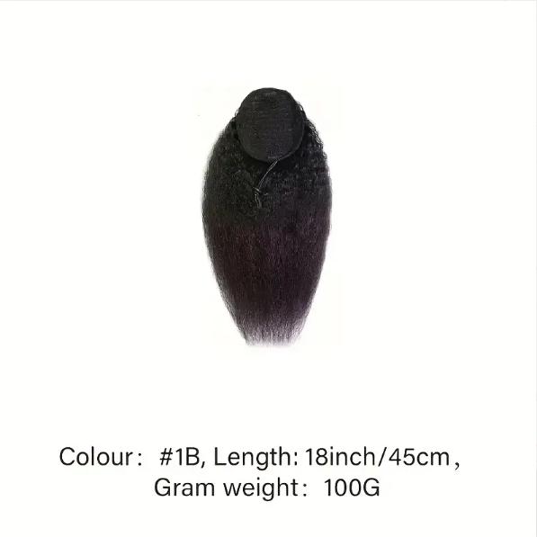 "Chic Yaki Straight 100% Human Hair Ponytail Extension, Clip & Drawstring Secure Fit, 1B Natural Color, 10-20 Inch 100g, Versatile Style for All Women "	
