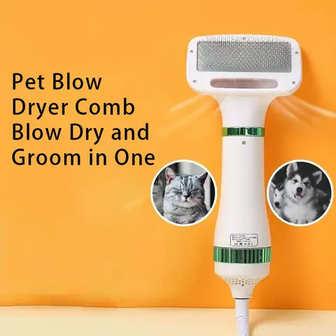 2-In-1 Stainless Steel Pet Grooming Hair Dryer - Adjustable Speed & Temperature, Sliding Brush, Low-Noise Motor, 1-Handed Operation, Dry & Style Simultaneously, Salon Results at Home for Small and Medium Dogs & Cats, Pet Supplies