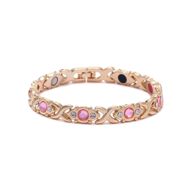 Female Fashionable Exquisite Bracelet - Adjustable Energy Magnet, Eco-Friendly Alloy with Diamonds, 20cm/7.87inch, Daily Arm Candy Costume Jewelry Accessory, Arm Candy Accessories, Dimensions, Bling Effect, Elegant, Casual, Bejeweled Style