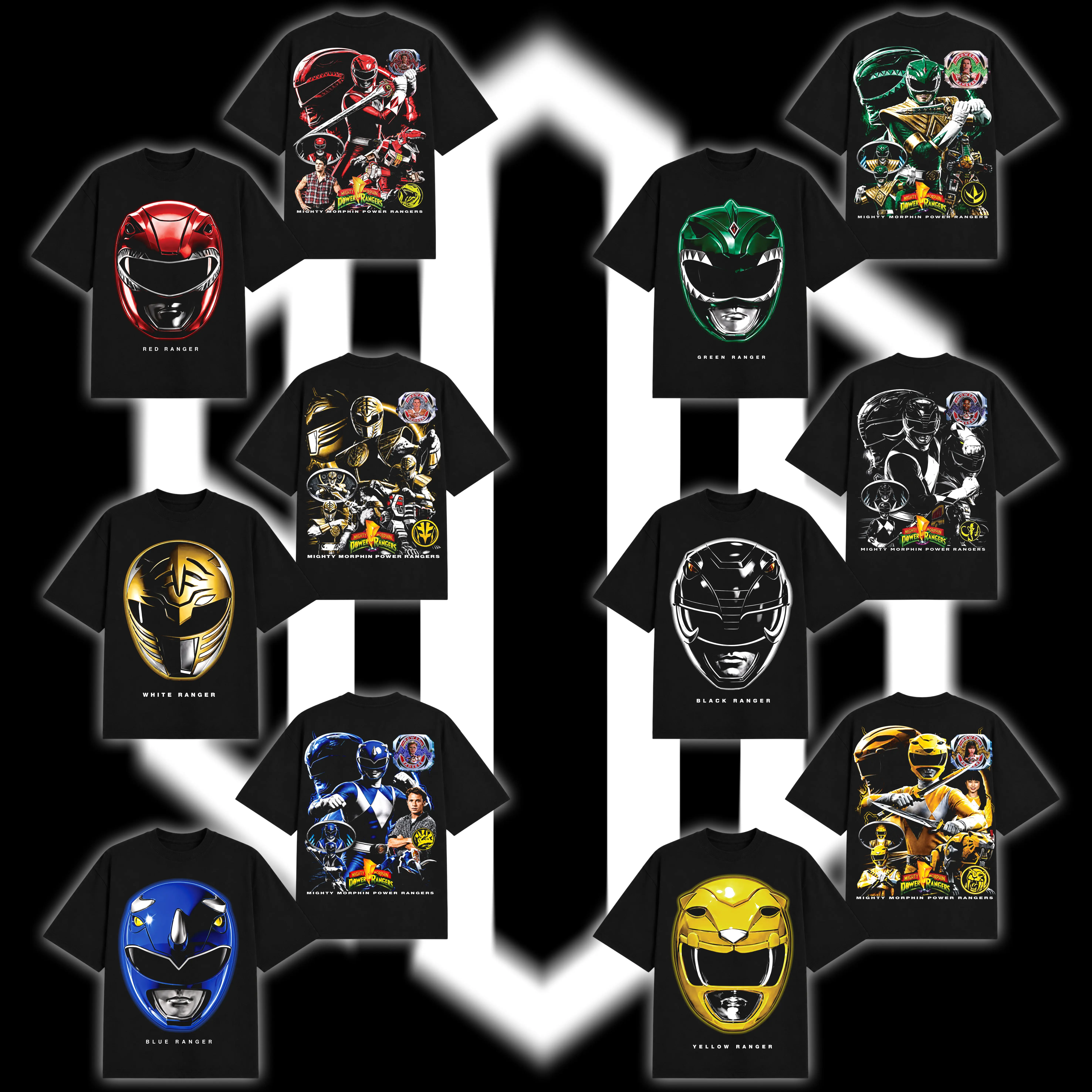 [Collection] Mighty Morphin Power Rangers Doubled Printed Oversize Lightweight Tee, Vintage Graphic TV Show Top Cotton, Movie Lover, Streetwear Soft Crew Neck, Gift for fan