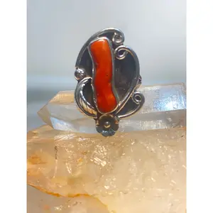 Long coral ring size 6 squash blossom sterling silver Navajo southwest women girls