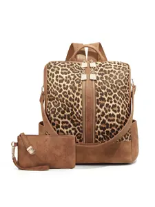 Large Capacity Vintage Leopard Print Backpack with Detachable Wrist Strap, Adjustable Shoulder Straps, Multi-Functional Travel Bag for Gym Use Travel Backpacks