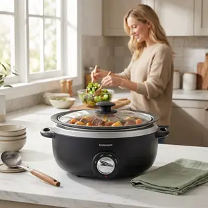 6.5 Quart Slow Cooker with Aluminium Sear Sauté Stew Pot Stovetop & Dishwasher Safe Glass Lid Adjustable Temp Cool Touch Handles for Hot Soups Stews Pot Roasts Curries Casseroles