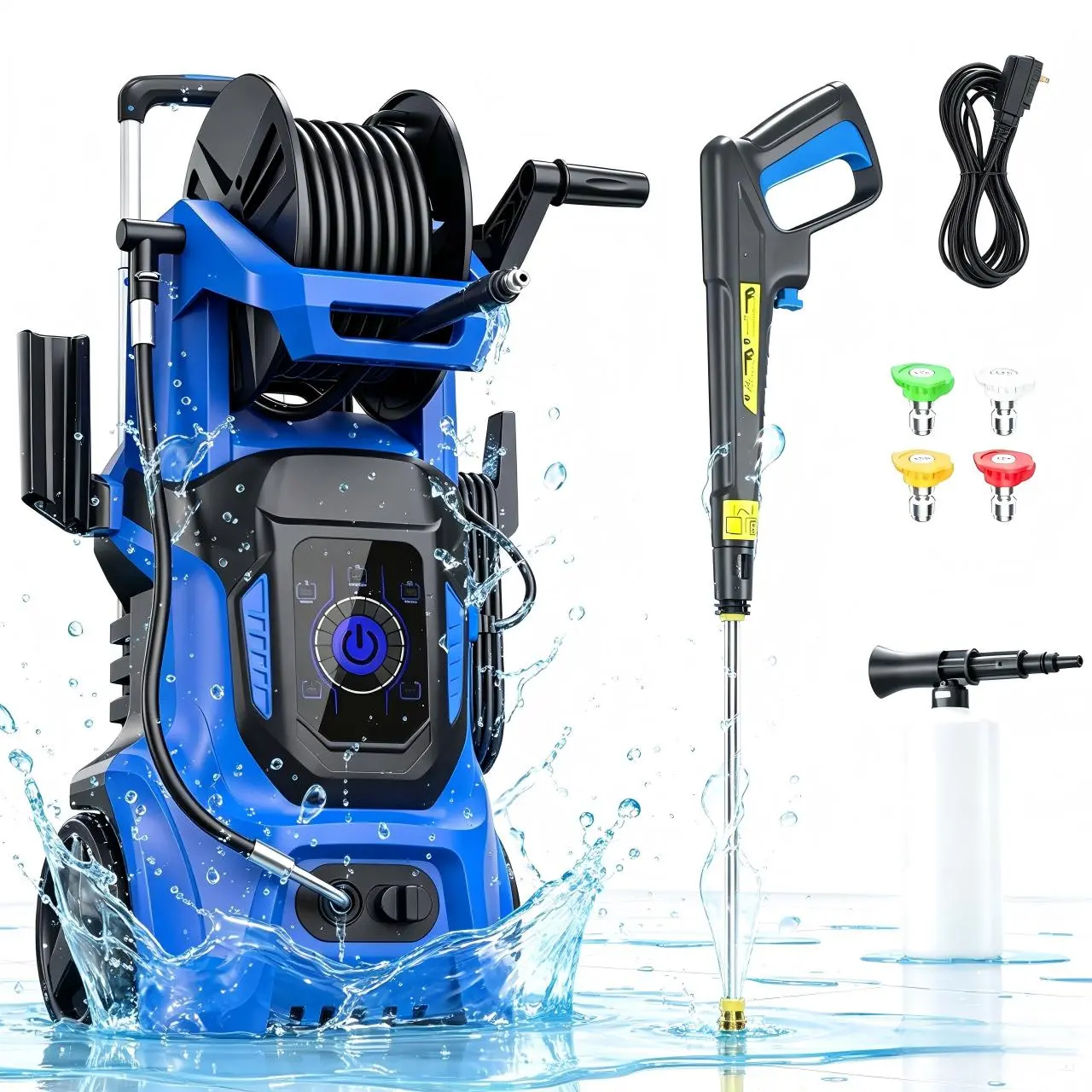 Electric Pressure Washer 2800PSI 2.8GPM, 15 Level Adjustable Touch Screen, High-Pressure Cleaning, with 4 Quick Connect Nozzles, 500ML Foam Cannon, Stainless Steel Lance, Automatic Total Stop System for Car Wash, Home, Patio Cleaning