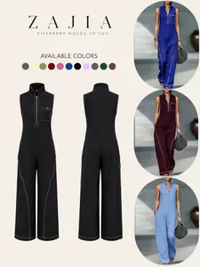 2026 New Women's Stand Collar Sleeveless Casual Loose Linen-Blend Jumpsuit with Pockets, Comfortable and Stylish, Perfect for Daily Wear