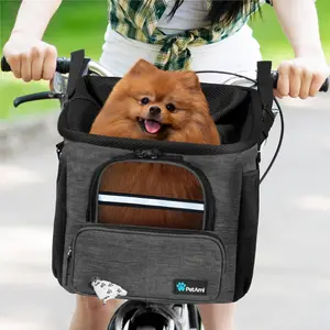 PetAmi Dog Bike Basket, Soft-sided Ventilated Dog Bike Carrier Backpack, Dog Pet Bicycle Basket for Bike Handlebar, Small Medium Puppy Cat Kitten Car Booster Seat with Safety Strap, Max 18 lbs