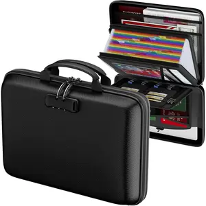 Fireproof Document Box with Lock, Hard Case Fire & Water Resistant File Organizer with 25-Pocket Accordion File Folder, Portable  Office Safe Storage for Important Documents Laptop Black