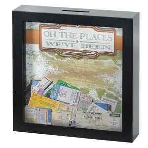212 MAIN Wooden 7x7 in. Shadow Box Ticket Holder, Black Wood Framed Home Decor Accessory, Gifts