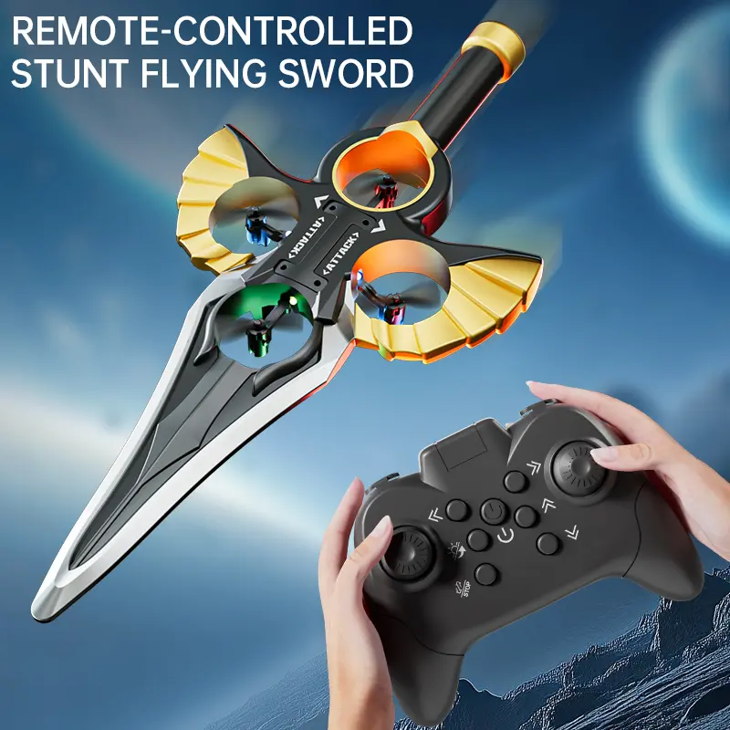 Flying Sword Drone Kids Toy With Wrist Controller Spare Batteries LED Lights Instant Play Setup For Indoor Or Outdoor Use