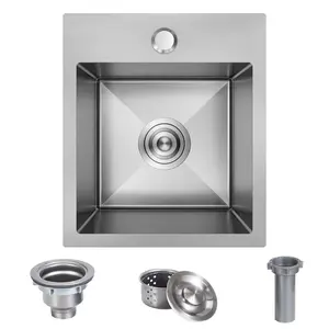 13 x 15 Inch Drop In Kitchen Sink, Small Kitchen Sink Single Bowl Topmount Bar Prep Sink 18 Gauge Stainless Steel Bar Sink with Basket Strainer
