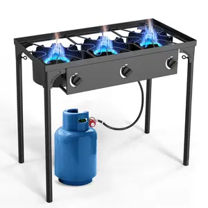 GEEKHOM 3-Burner Stove & Outdoor Grill Combo - 225K BTU Portable Camping Cooker with Removable Legs | Picnic Cooker Perfect for Home Brewing Maple Syrup Patio Turkey Frying Canning