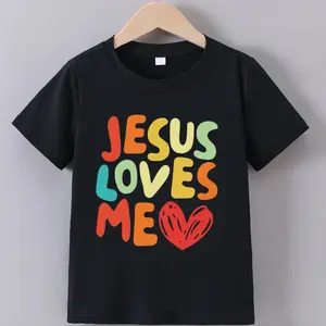 "Jesus Loves Me" Heart Kids Girls T-shirt 100% Cotton Crew Neck Short Sleeve For Outdoor