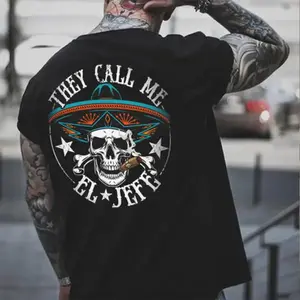 THEY CALL ME EL JEFE Skull Graphic Black Print T-shirt Casual Cotton Streetwear for Men & Women Comfortable Everyday Wear Unique Gift Idea