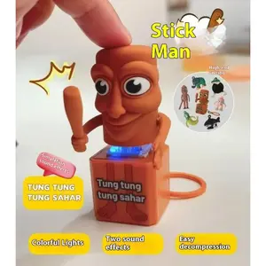 Stick man Tung tung tung Tungtungtung Anime Wooden Keychain Stick Man Figure fidgeting toys with Luminous Pendant Collectible Decorative Gift，fidgets toys， Gift Idea