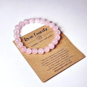 Rose Quartz Crystal Bracelet - Emotional Healing Jewelry - Love Stone Bracelet with Gift Bag & Card
