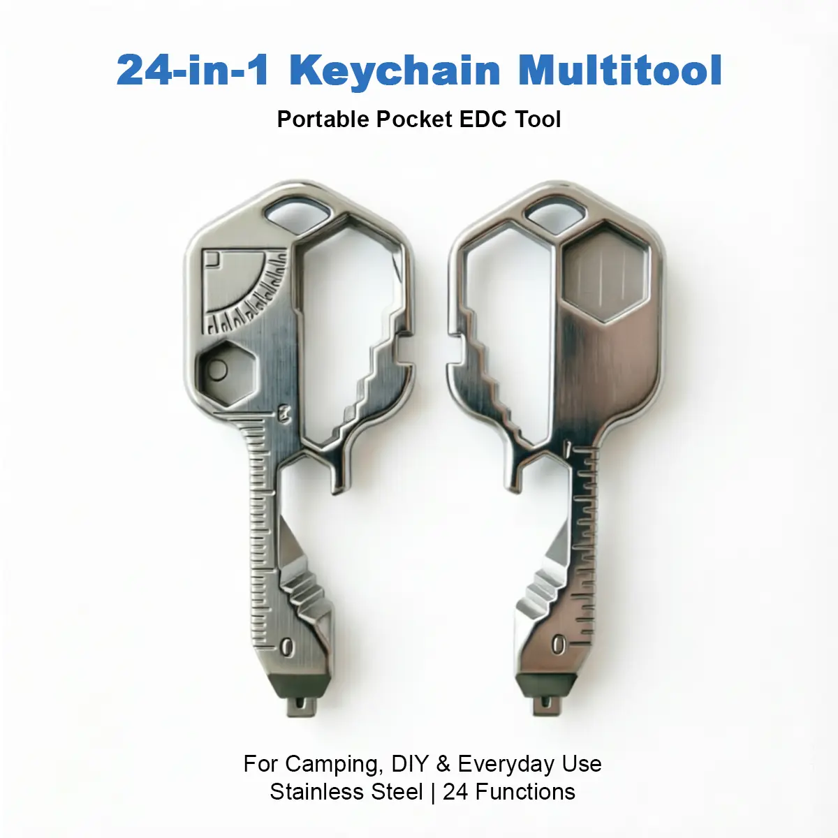 24-in-1 Stainless Steel Keychain Multitool, Pocket Hand Tool with Screwdriver, Wrench, Wire Stripper, Wine Bottle Opener, Beer Opener for Dad, Mechanic, DIY Projects, Everyday Carry Mini Gift