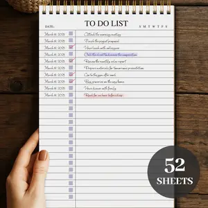 A5 To-Do List Notebook, 52 Sheets Wirebound, Simple Schedule Planner, Office Efficiency Management, Tearable Pages, Portable Desk Journal, Daily Planner