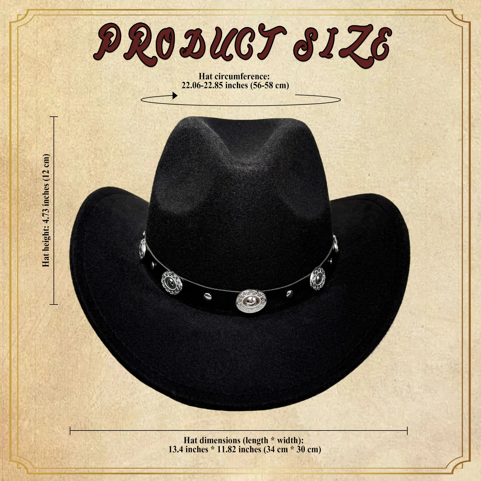 OIDEA Unisex Wide-Brim Classic Cowboy Hat - Vintage Western Style Hat with Carved Metal Band, Ideal for Party Wear, Vintage Western Hats