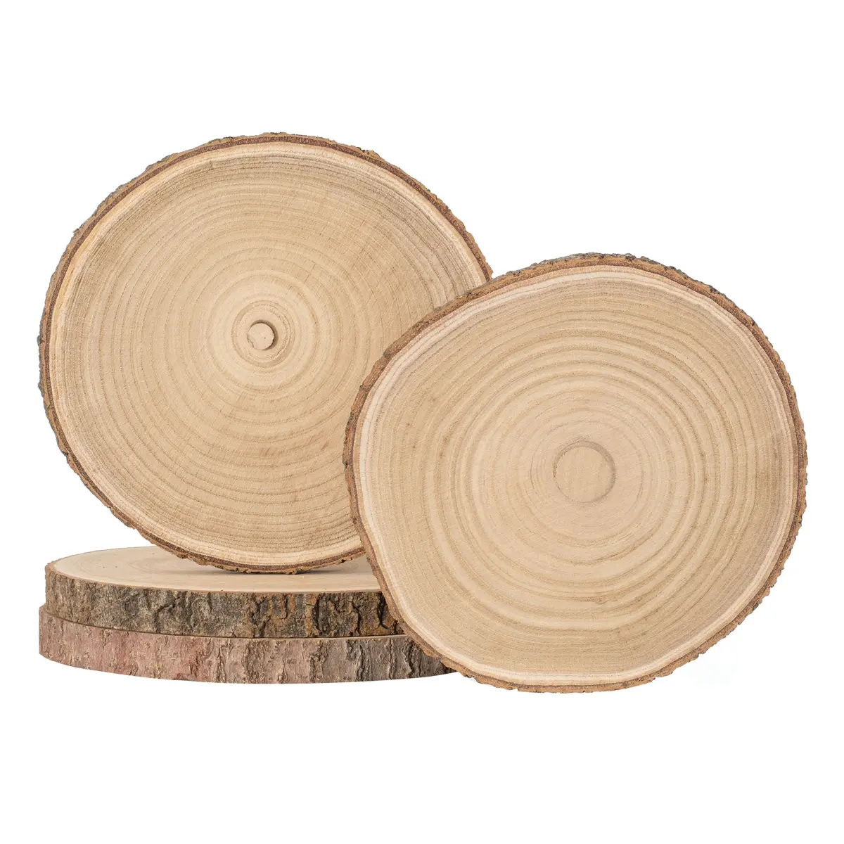Vintiquewise QI004940 12-in 1-in Thick Casual Rustic Wooden Farm-Style Plates (Set of 4, 1 lb), Sturdy Lightweight Stylish Natural Grain Reusable Indoor Tableware for Event Planners, Serving Chargers, Candle Displays
