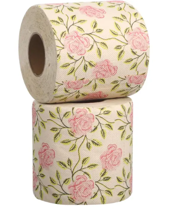 FOMIYES 2 Rolls Floral Toilet Paper, Rose Pattern Toilet Tissue | Bamboo toilet tissue with pink rose print for bathroom, guest room, office, travel and holiday decor