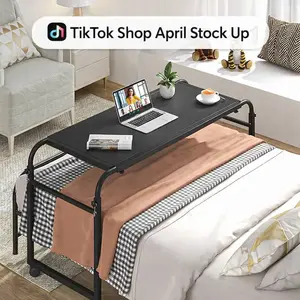 Overbed Table with Wheels Adjustable Height Rolling Bed Desk Mobile Laptop Stand for Bed Couch Sofa Hospital Home Office Work Gaming Eating Black