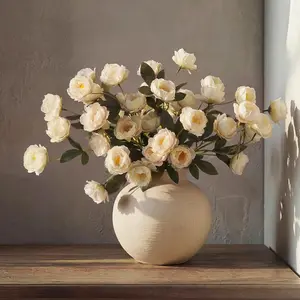 6 Pcs Artificial Peonies Stems Flowers 32", Real Look Large Faux Silk Peony Bouquet 42 Heads Total for Vase Filler, Farmhouse & Rustic Home, Realistic Wedding Centerpieces - Beige