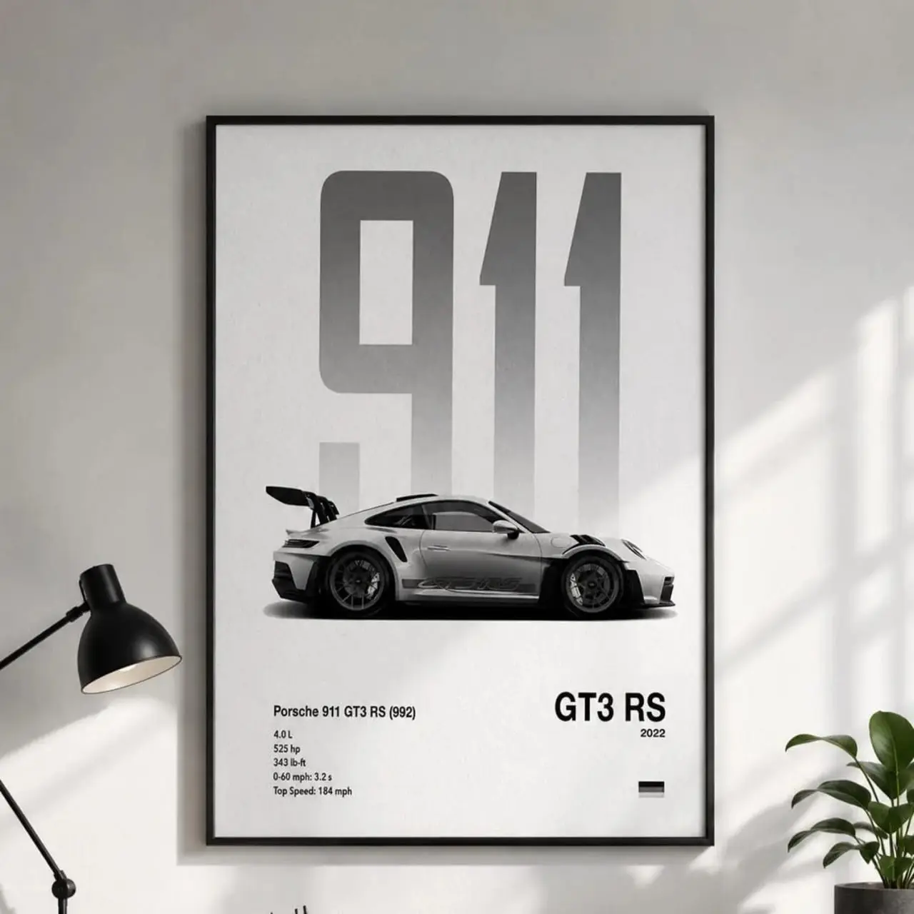 Porsche 911 GT3 RS 992 Car Poster, Unframed Supercar Automotive Wall Art Print, Premium Hybrid Paper 220g 10mil Aesthetic Modern Garage Home Decor for Bedroom Living Room Man Cave