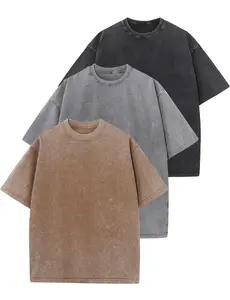 3 Pack Men Oversized T Shirts Vintage Tee Loose Fit Short Sleeve Casual Streetwear Baggy Washed Unisex Tops