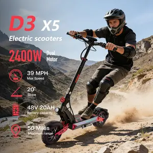 ZWHEEL D3 Electric Scooter for Adults, 2400W Dual Motor Fast Electric Scooter, 39 MPH Top Speed, 50 Miles Range, 48V 20Ah Battery, Approved Anti-loosing Device, 10" Tubeless Tire Foldable E-Scooter for Commuter Outdoor campus