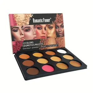 Romantic Flower 12 Color Makeup Palette, Multifunctional Face and Eye Highlighter Pencils, Natural Highlighter, Includes Blush Highlight Contour, Matte and Shimmer Shades