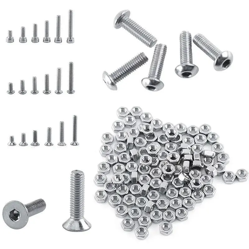 Stainless Steel Screw & Nut Set, Hex Cap Screws, Hex Nuts, M3 Screw & Nut Set, Multipurpose Screw & Nut Combination Kit, Fastener & Hook for Home & Office, Metal Screws, Nuts and Bolts Assortment Kit