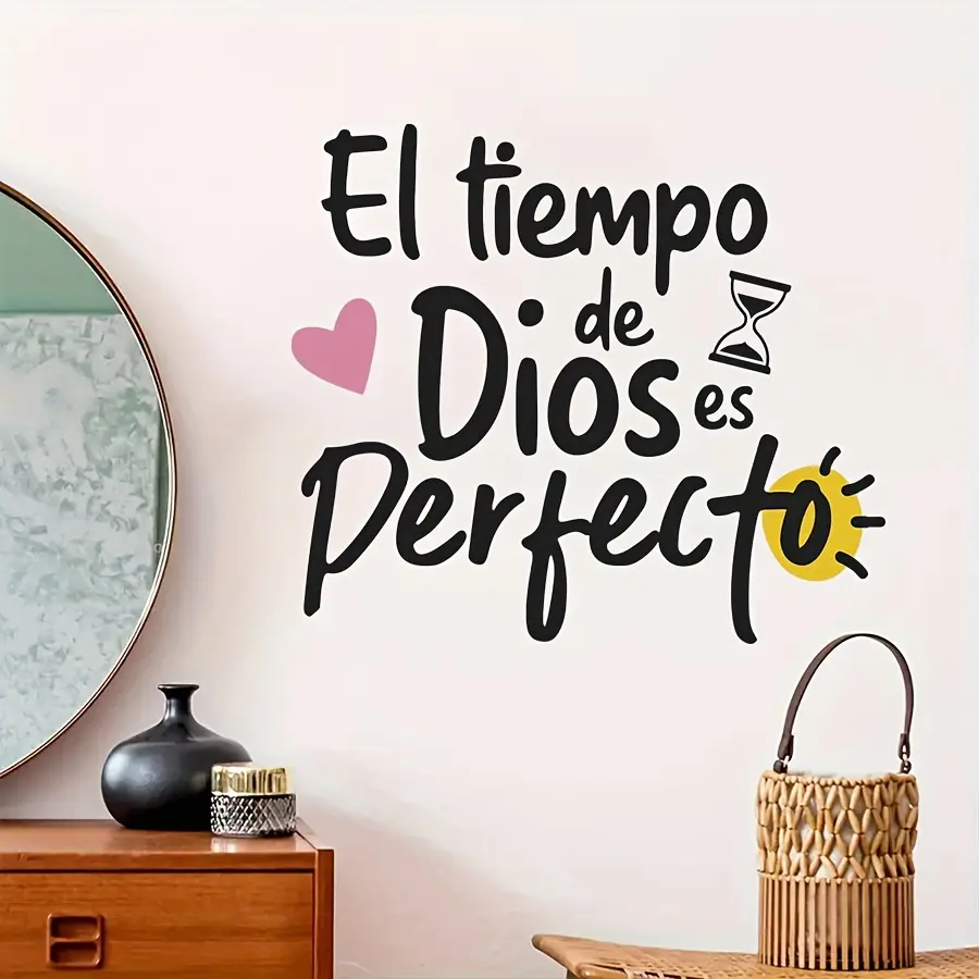 1PC Spanish inspirational quotes "The God of Perfect Time" PVC wall stickers, Wall decal, wall decor, detachable, self-adhesive, rectangular letter printing, semi-matte treatment, single use, suitable for bedrooms, living rooms