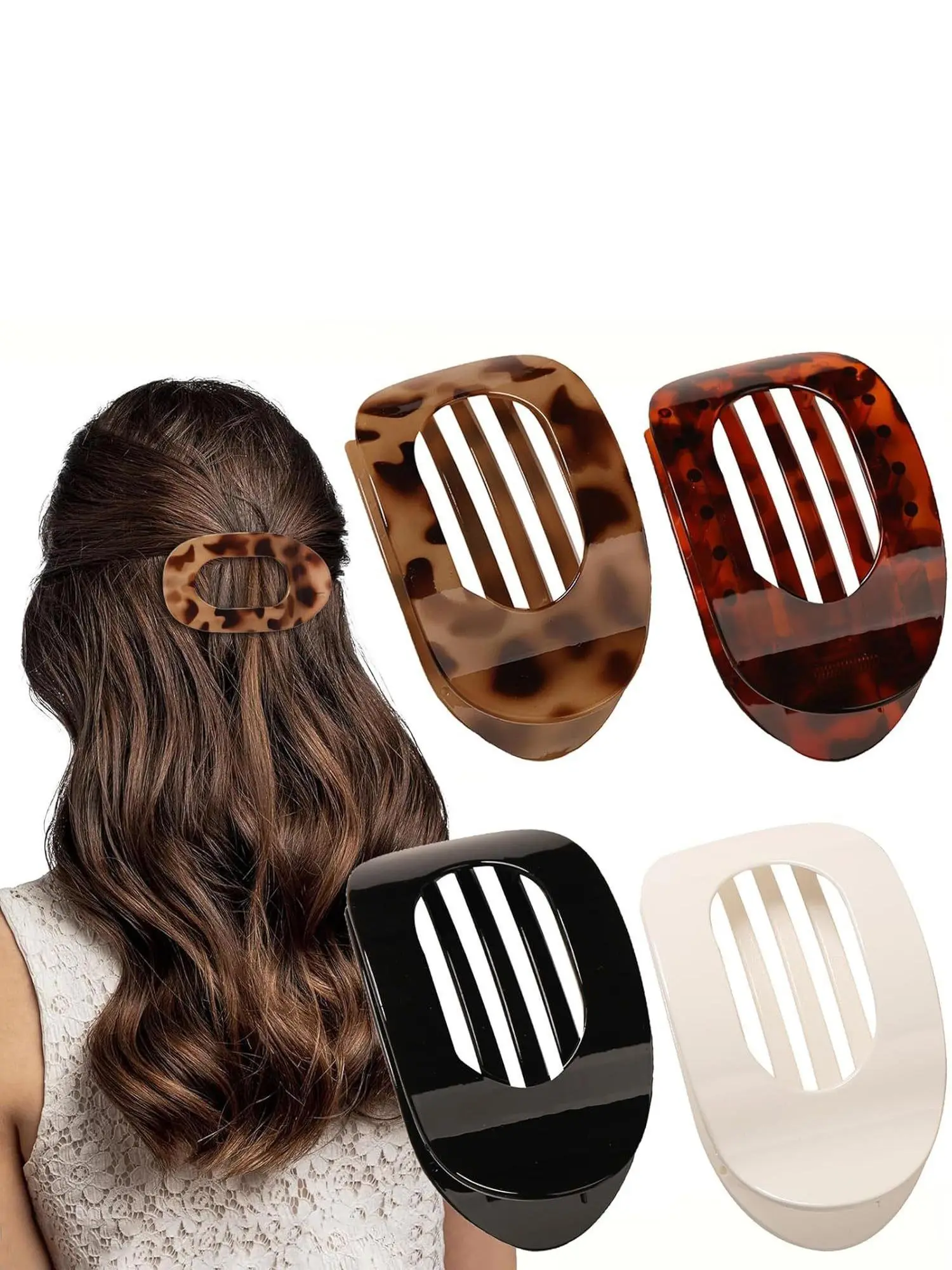 4 Pcs Flat Hair Clips for Girls, Round Dangle Hair Clips, French Strong Hair Clips for Thick and Thin Hair, Comfortable Design for Lying Down and Driving, Decorative Hair Clips, Hair Style Accessory, Fashion Hair Accessories