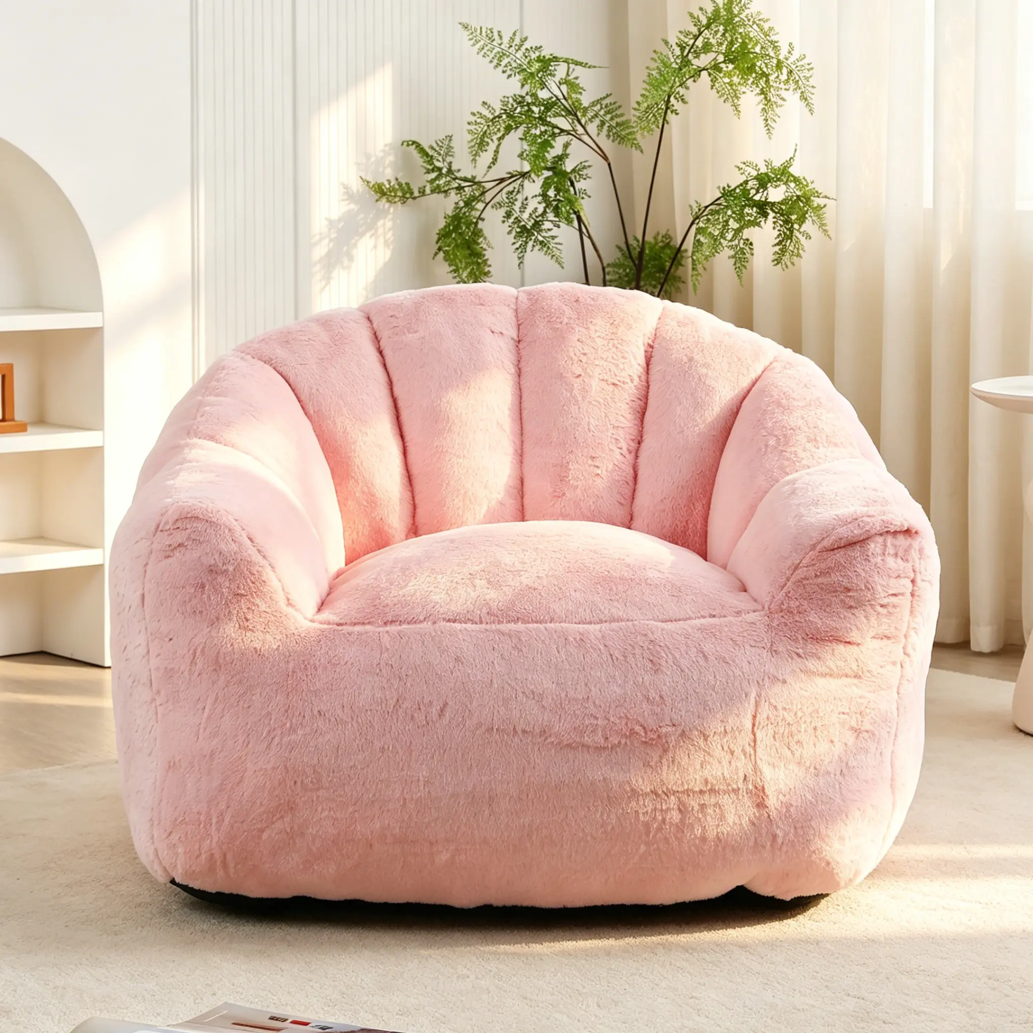 Single-Seat Oversized Floral Faux Fur Bean Bag Chair for Adults - Ultra-Soft Petal-Back Indoor Sofa, Comfy Couch for Living Room Decor, Game Room, Reading Nook, Casual