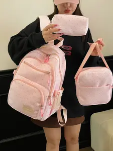 Cute Small Fresh Wave Dot Shoulder Bag Set, Large Capacity Three-Piece Backpack for Junior High School Girls, Stylish and Practical, School Backpacks