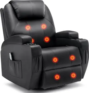 Korser Recliner Chair, Rocking Chair with Massage and Heat, 360° Swivel Recliner Chairs for Adults, Rocker Manual Recliner with Remote Control and Cup Holder for Living Room