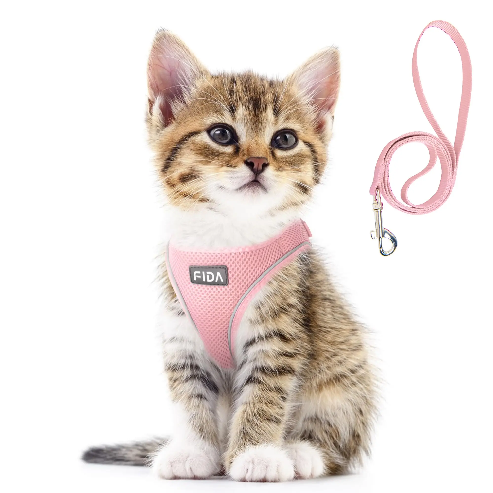 Fida Soft Mesh Cat Harness and Leash Set, Lightweight Breathable Adjustable Vest Harness with 3-Way Security Design for Cats and Kittens, Comfortable Walking Harness