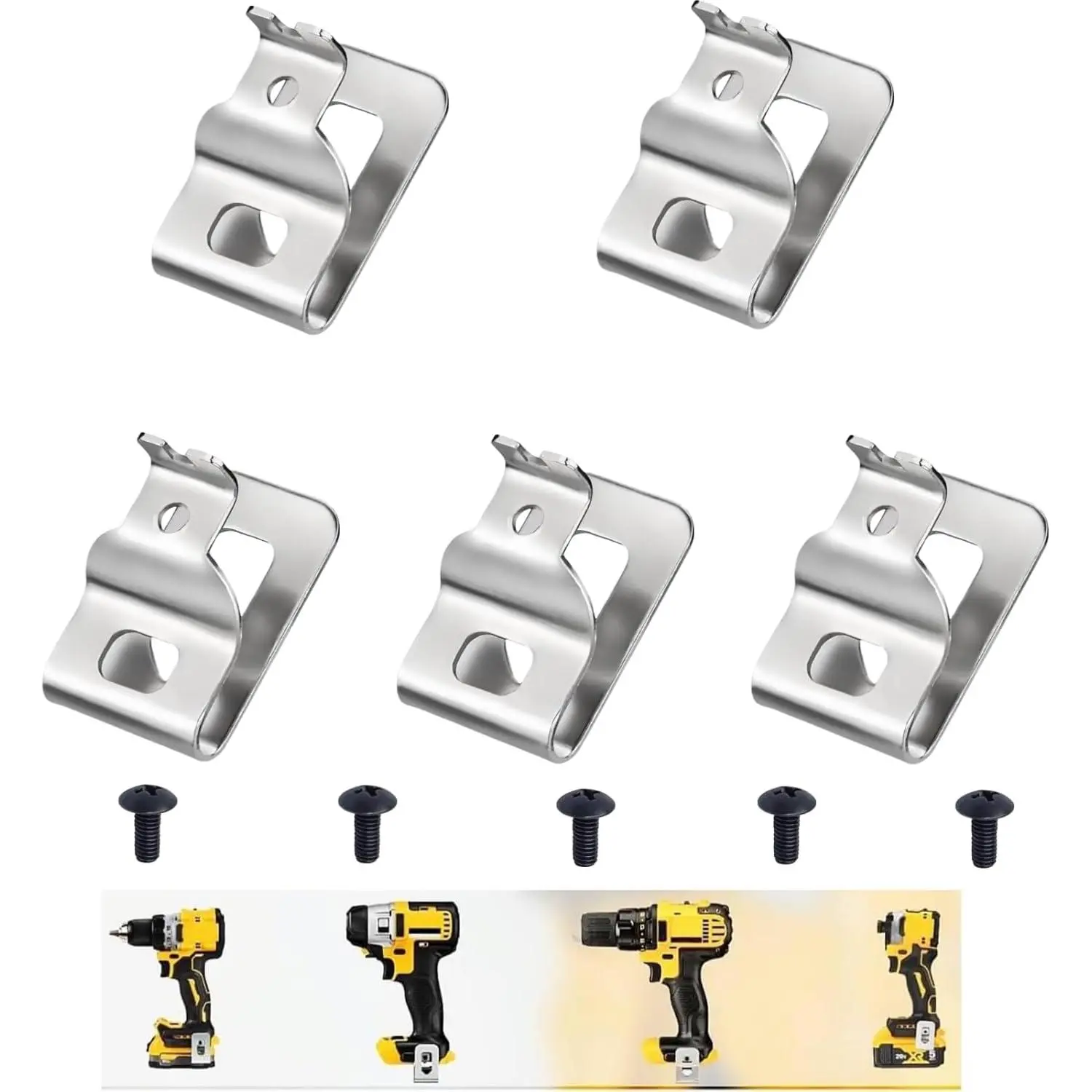 5-Pcs 304 Stainless Steel Belt Hook Set (Hook Kit) for Dewalt 20V Power Tools, Includes Clips + Screws, Fits 20V Tools, DCD980, DCD985, DCD980L2, DCD985L2 Drills (Part Nos. N268241, N086039)