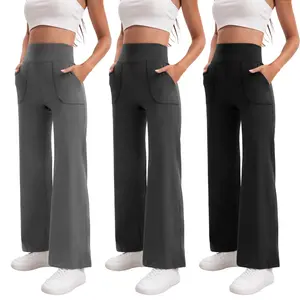 3 Pack High Waisted Flare Yoga Pants with Pockets - Stretchy Bootcut Workout Leggings, Soft Non-See-Through Athletic Pants for Women, Casual & Gym Wear