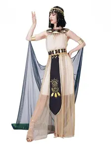 Ancient Egypt Pharaoh Cleopatra Princess Costume Set Egyptian Queen King Cosplay Outfit with Headpiece & Accessories for Halloween Stage Performance
